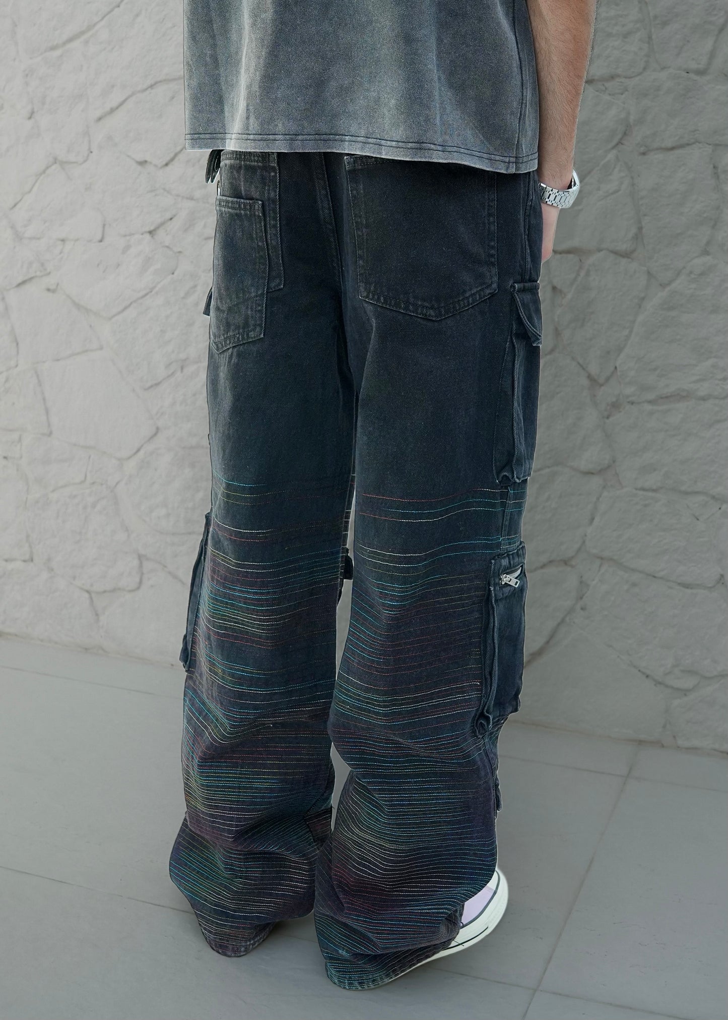 Black Embroidered Utility Cargo