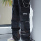 Black Embroidered Utility Cargo