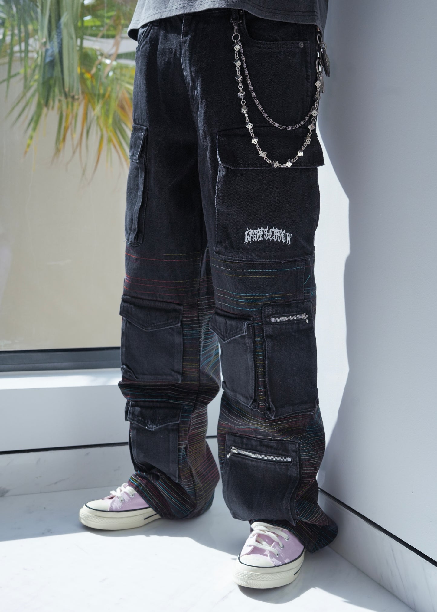 Black Embroidered Utility Cargo