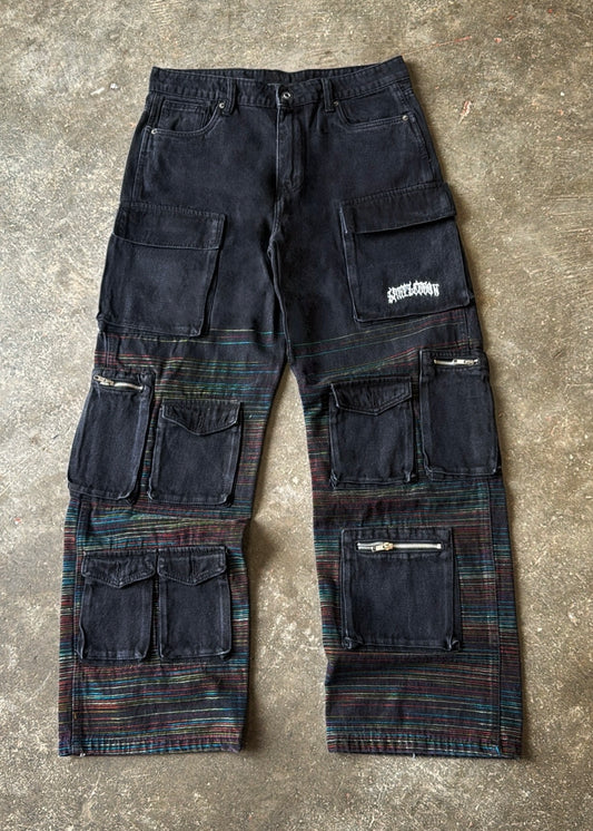 Black Embroidered Utility Cargo