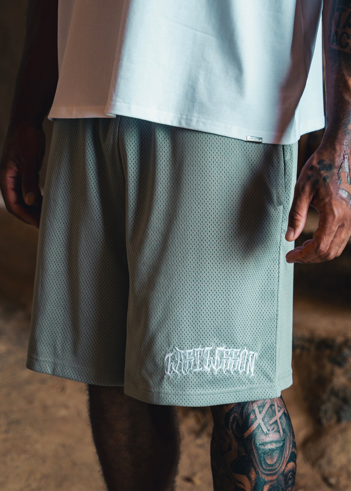 Script Mesh Shorts Grey